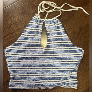 Pull&Bear Blue and White Striped Knit Top